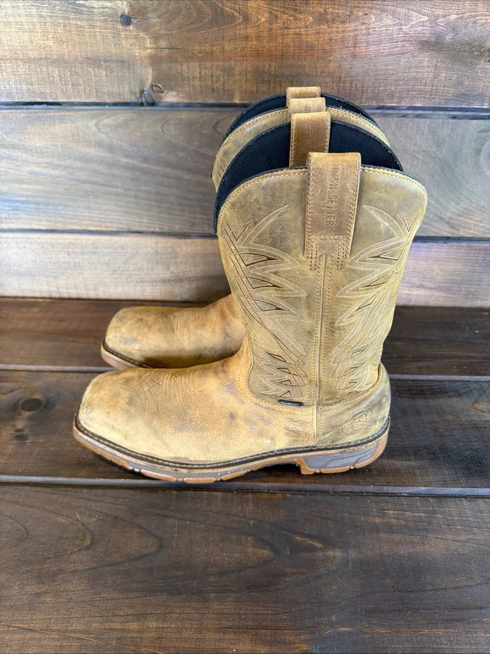 Irish Setter Marshall 83912 Tan Leather Steel Toe Pull On Boots Men Size 13 D